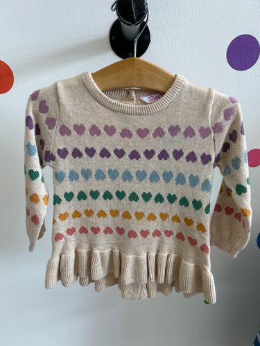 Rainbow Hearts Ruffle Hem Sweater