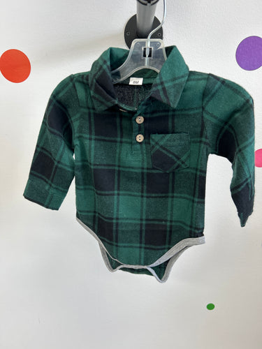 Green Black Plaid Button Down Boy Romp