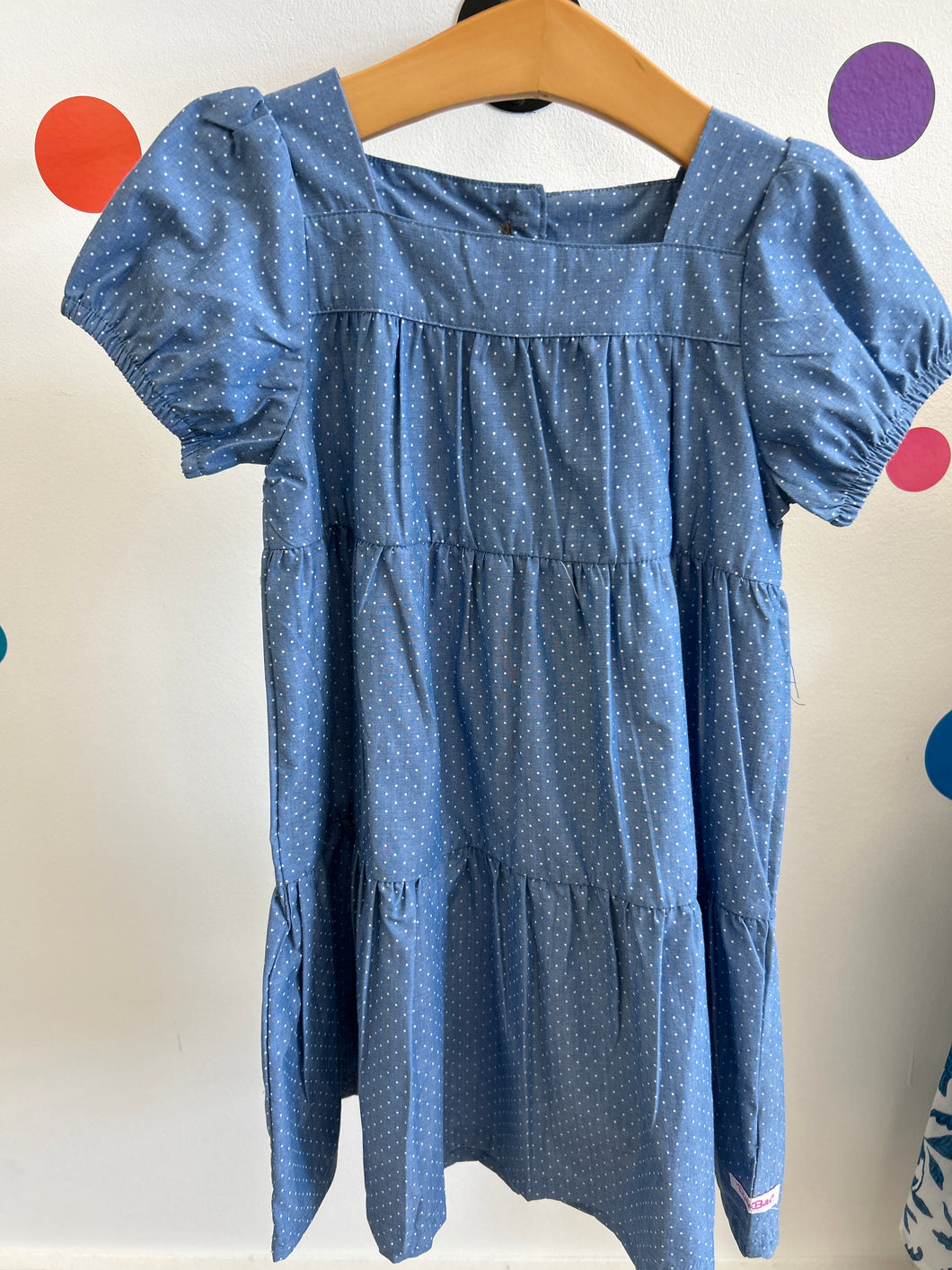 Chambray Dots Puff Tiered Dress