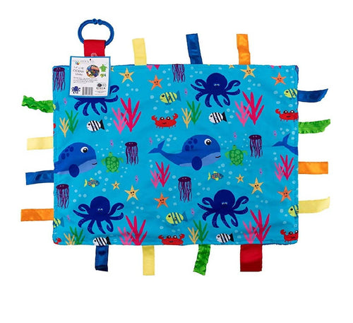 Ocean Sea Fish Taggy Comfort Blanket Learning Lovey 14 x 18