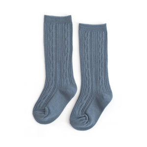 Denim Cable Knit Knee High Socks