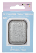 Load image into Gallery viewer, Silver Glitter Compact Earbuds