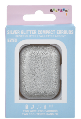 Silver Glitter Compact Earbuds