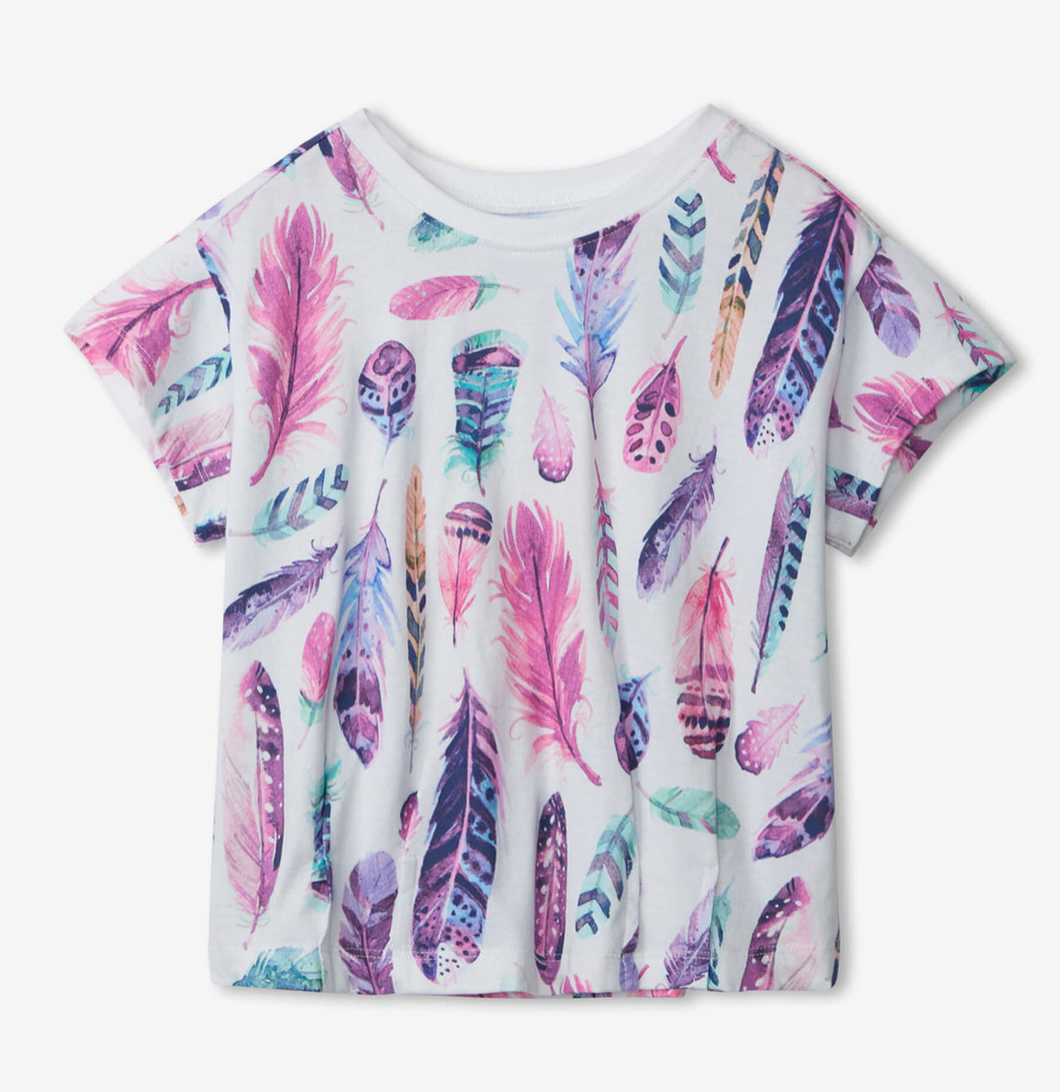 Watercolor Feathers Pleated Tee