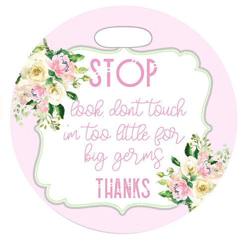Pink Baby Girl Floral Don't Touch Car Carrier Sign