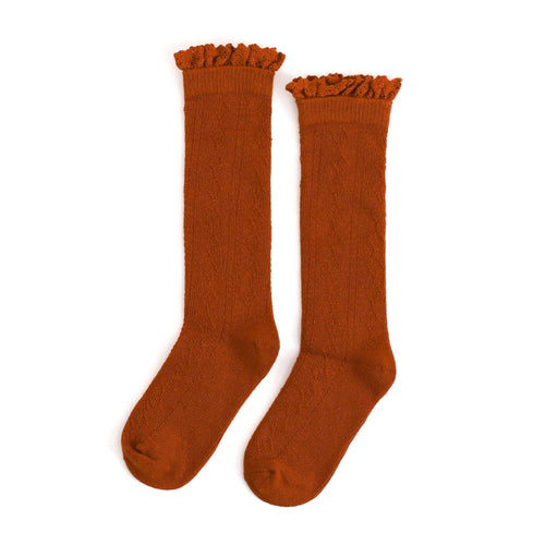 Pumpkin Spice Fancy Lace Top Knee High Socks