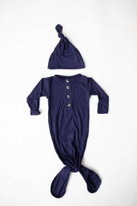 Knotted Baby Gown and Hat Set (Newborn - 3 mo.) - Navy Blue