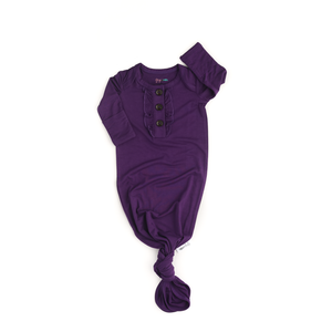 Plum knotted Ruffle button newborn gown