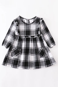 Black White Plaid Ruffle Dress