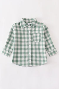 Green White Plaid Boy Button Down Shirt